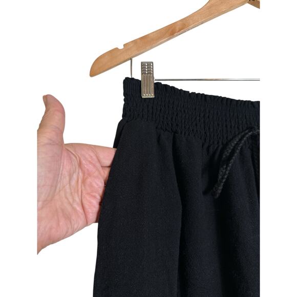 High Waisted Drawstring Women's Linen Blend Wide Leg Cropped Pants Size XL Black - Picture 3 of 6